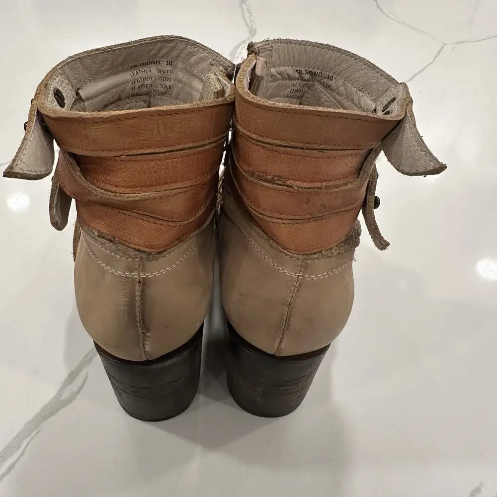 Freebird by Steven‎ GRIND Leather Suede Strappy Boot RARE Taupe Sz 10 New